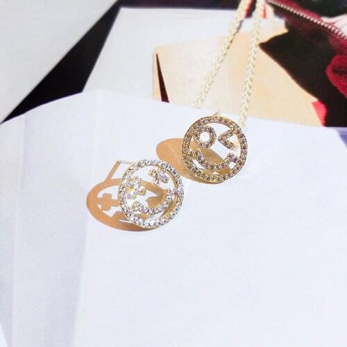 Fashion Zircon Smiley Face Ladies Earrings Unique Design Asymmetric Earrings for Women 925 Silver Not Allergic To Jewelry