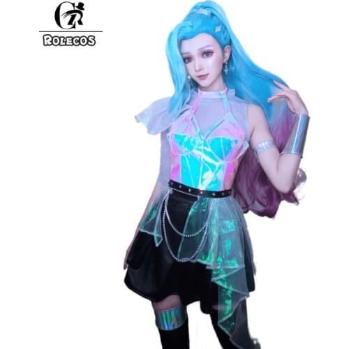 ROLECOS Game LOL Seraphine Cosplay Costume LOL KDA All Out Sreaphine Cosplay Sexy Costume Women Dress Top Skirt Outfit Props