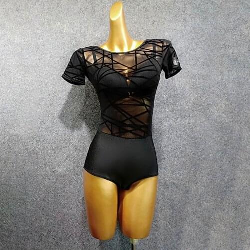 Short Sleeve Bare Back Sexy Women Latin Dance Bodysuit Latin Dancing Tops Cloth Tango Chacha Dancing Performamnce T006