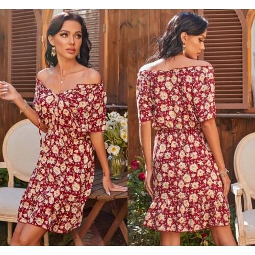 Summer Dress Retro Boho Women Tie Neck Floral Print Floral Mini Sexy Dress Elegant Vestidos
