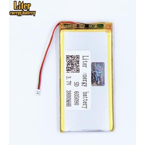 1.0MM 3pin connector 3.7V 3800mah 605090 e-books GPS PDA lipo lithium polymer battery li ion battery