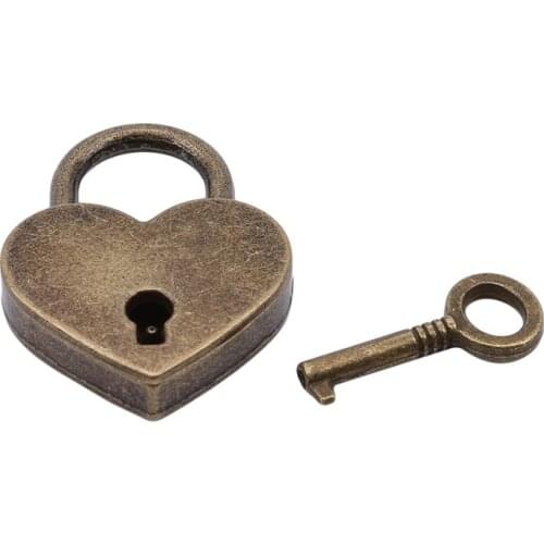1 Pcs Heart Shape Vintage Metal Mini Padlock Bag Suitcase Luggage Box Key Lock With Key Travel Wedding Jewelry Box Diary Book