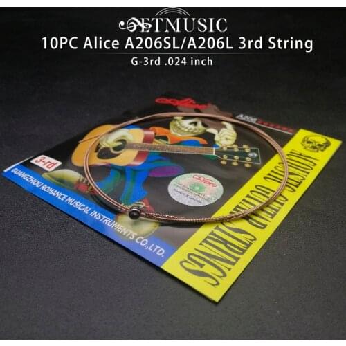 10 pcs Alice A206SL .024 inch 0.61 mm 3rd G Third Acoustic Guitar Single Stainless Steel String New Encordoamento