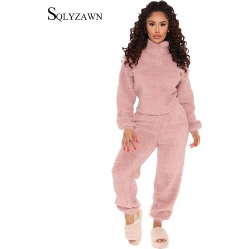 2pcs Plush Warm Fluffy Set Womens Tracksuits Long Sleeve Turtleneck Sweatsuit and Bodycon Jogger Sporty Home Teddy 2 Piece Set