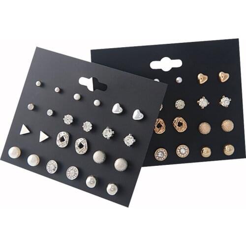 2021 new trendy geometric triangle heart rhinestone simulated pearl stud earrings for women girl wedding party accessories gift