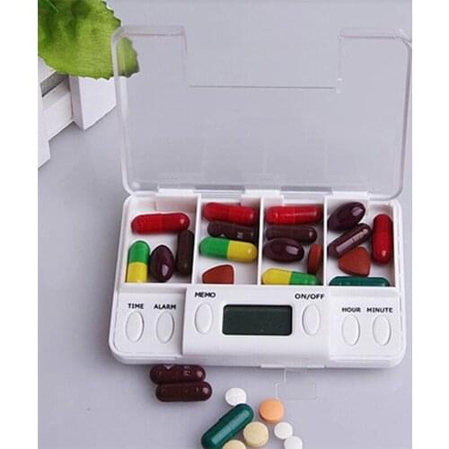 4 Grid Pill Box Medicine Pill Case Organizer LED Timer Reminder Weekly Tablets Storage Pill Dispenser Alarm Clock