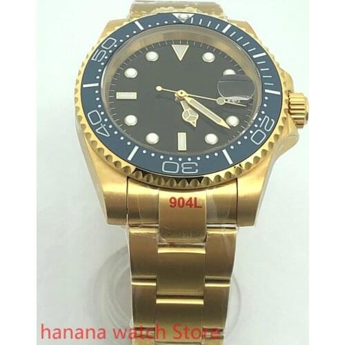 BLIGER Automatic Mens Case Watch Sapphire Glass Rotating Bezel Pearl Movement Steel Band Drak blue Bezel