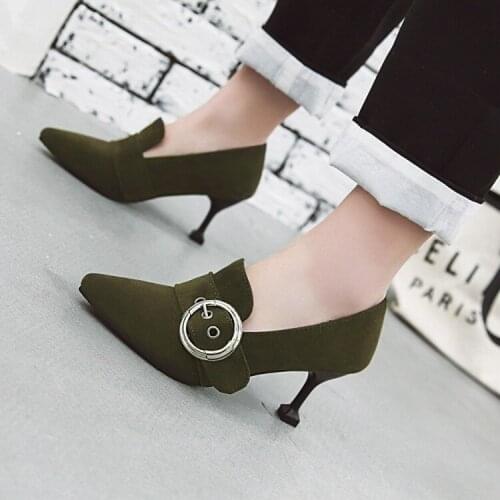 Oversized 10 11 12 ladies high heels women shoes woman pumps Tap metal buckle decorative shallow-mouthed single shoe