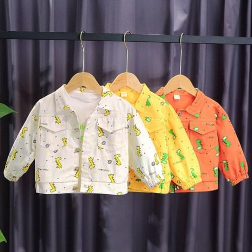 Cartoon Dinosaur Children Denim Jackets Coats White 2021 Autumn Small Kids Outwear Jackets Boy Denim Coats