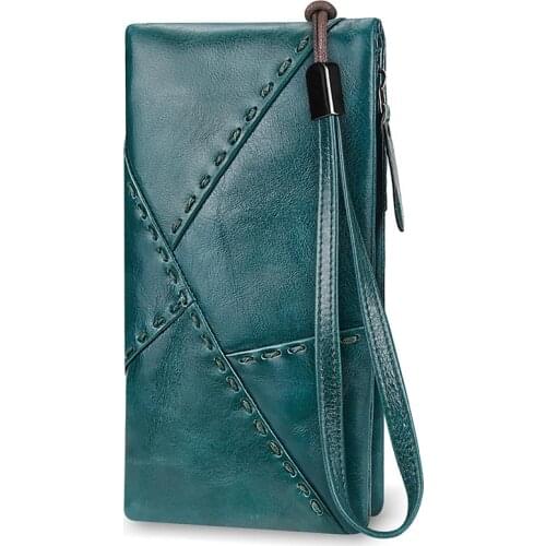 DICIHAYA Free Engraving Name 100% Genuine Leather Wallet Men Long Vintage Portomonee Cowhide Purse Wristlet Wallet Phone Bag