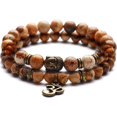 DIEZI Lovers OM Bracelets Men Energy Yoga Charm Strand Strand Bracelet for Women 6 8 mm Natural Stones Beads Bracelets