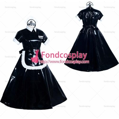 French heavy PVC lockable black sissy maid dress Unisex Tailor-maid[G3919]