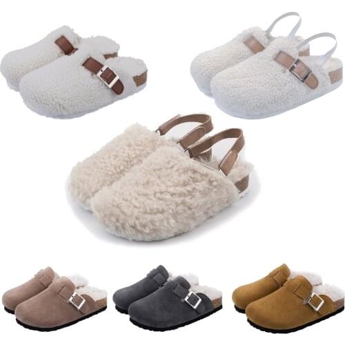 Home Non-slip Slipper Children Warm Fur Bedroom Plush Slippers Cork Imitation Wool Slippers Winter Kids Boys Girls Soft Shoes