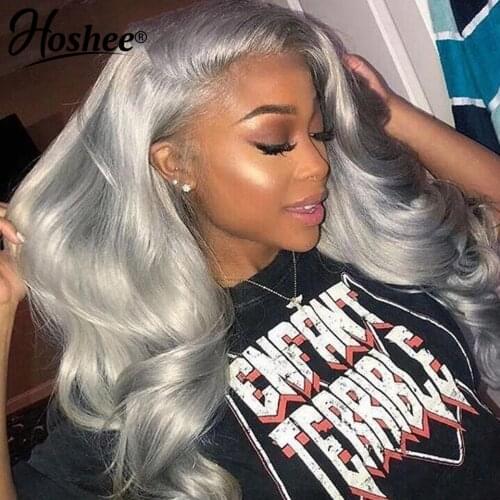 HD Lace Body Wave Lace Front Wig Grey Colored Human Hair Wigs Pre Plucked 200% Full Brazilian Virgin Wigs For Women Human Hair