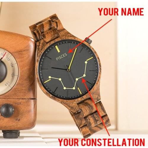 Customized Men Wooden Watch Add Your Name Engrave Constellation Personalized Wristwatch Birthday Gifts relogio masculino V-S27