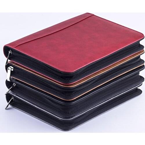 Faux Leather A5 Padfolio with Calculator Zipper Binder Notebook Briefcase File Executive Folder Spiral Travel Note Book