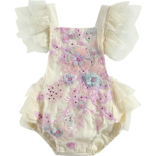 Newborn Baby Girls Fashion Fly Sleeve Lace Romper Stylish Flower Romper for Kids Girls