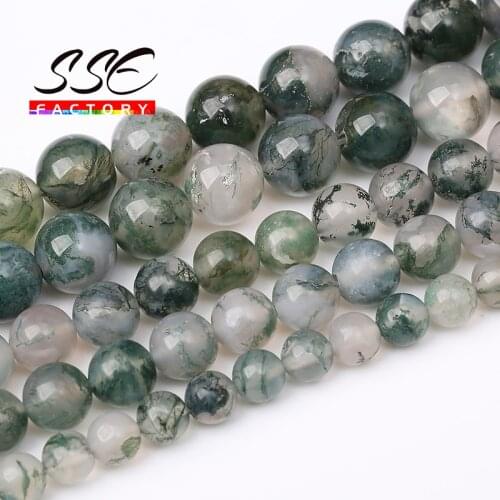 Top Quality Natural Moss Grass Agates Round Loose Green Bead For jewelry Making DIY Bracelet Accessories 4 6 8 10 12mm 15"strand