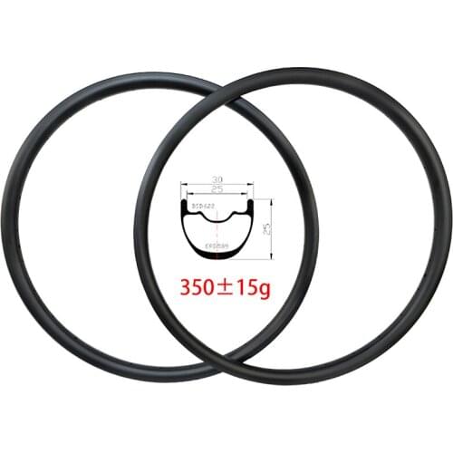 Light 350g 29er MTB XC 30mm x 25mm carbon rim clincher tubeless inner width 25mm 24H 28H 32H 36H UD matte glossy mountain wheels