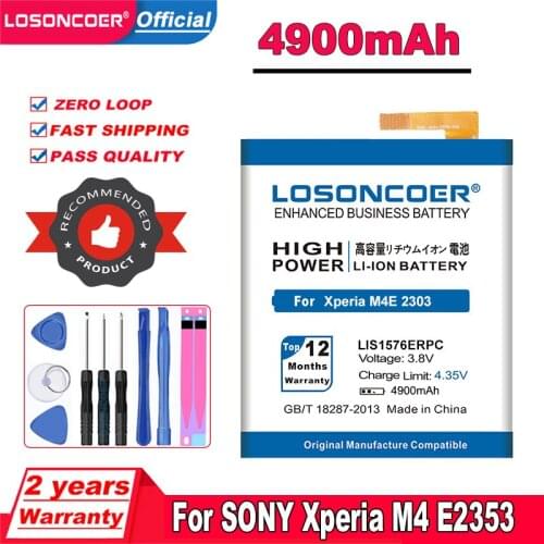 LOSONCOER 4900mAh LIS1576ERPC/AGPB014-A001 Battery For SONY Xperia M4 Aqua E2303 E2333 E2353 Mobile Phone Battery