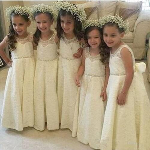 Sweet Flower Girl Dresses Wedding Princess Country Girl Dresses Full Lace A Line Jewel Collar Empire Long Kids Communion Gowns