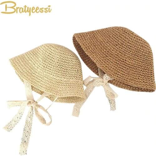 Fashion Lace Baby Hat Summer Straw Bow Baby Girl Cap Beach Children Panama Hat Princess Baby Hats and Caps for Kids 1PC