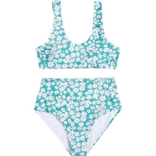 Quanss 2021 New Two Piece Set Swimsuit Floral Print Bikini Women Summer High Waist Swimwear Beach Wear Swimming For Bathing Suit