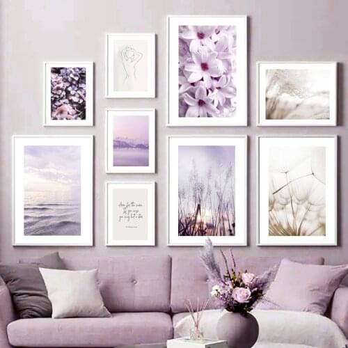 Dandelion Reed Purple Flower Sea Grass Sunset Nordic Poster Wall Art Print Canvas Decoration Pictures For Living Room Painting