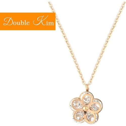 Five Petals Zircon Pendant Necklace Titanium Stainless Steel Chain Necklace Inlaid Zircon Fashion Trendy Women Jewelry Gift