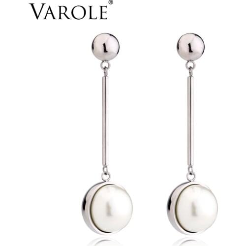 VAROLE Imitation Shell Pearl Dangle Earrings Rose Gold Color Long Drop Earrings For Women Engagement Wedding Jewelry Brincos