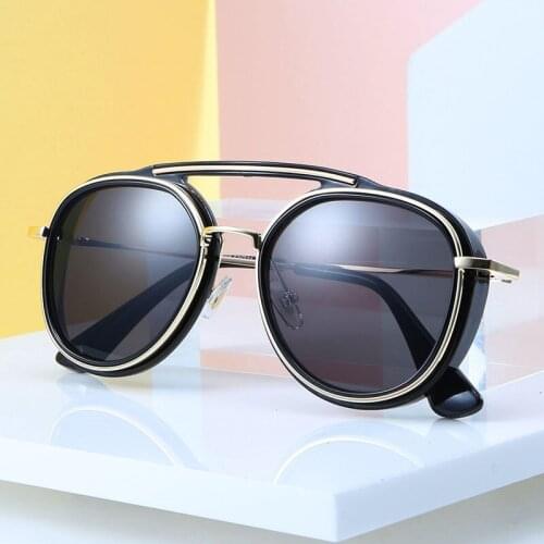 Vintage Round Sunglasses Women Double Beam Metal Frame Sun Glasses Men Ladies Eyewear Shades Oculos Goggles 2110DF