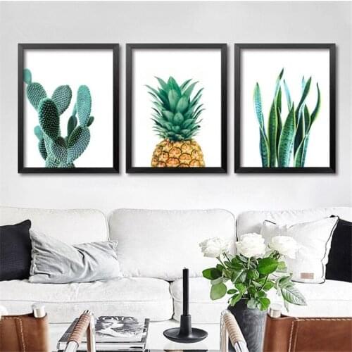 Modern Minimalist Art Canvas Print Posters,Cactus pineapple on canvas wall picture paintings for Living Room Home Decor Unframed