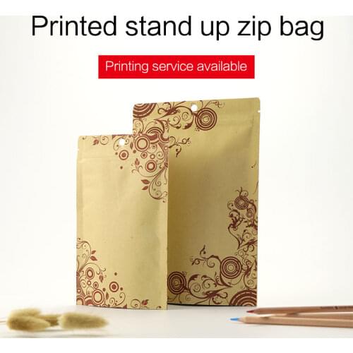 Stand up pouches with zipper brown kraft paper zip lock bag with custom printing coffee tea snack food packaging bags