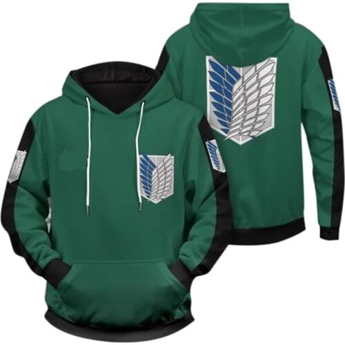 Anime Hoodie Attack on Titan Hoodied Long Sleeve Streetwear Harajuku Sweatshirt Women Unisex Sport Hoody Green Tops