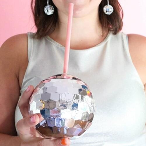 Unique Disco Ball Cups Flash Cocktail Cup Nightclub Bar Party Flashlight Straw Wine Glass Drinking Syrup Tea Bottle