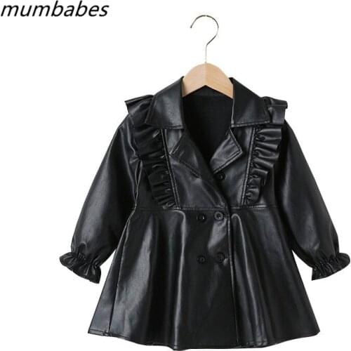 Girls PU Leather Skirts Children Coats Overwear Girls Leather Dress Baby Kids Motorcycle Jackets Trench Coats for 2-7 Years Old