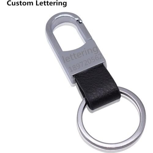 100pcs Custom Lettering gifts Leather Mens Simple Key chains Holder Keyfob Engrave logo Keyring favor business gifts