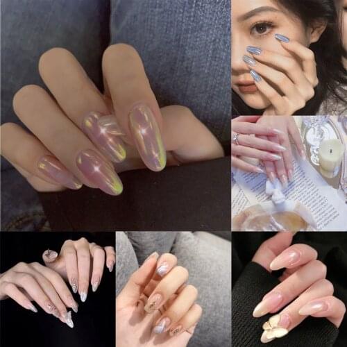 24Pcs Middle Length Ballerina Nude Pink Color False Nails Design With Heart Pattern DIY Artificial Fake Nails With Press Glue