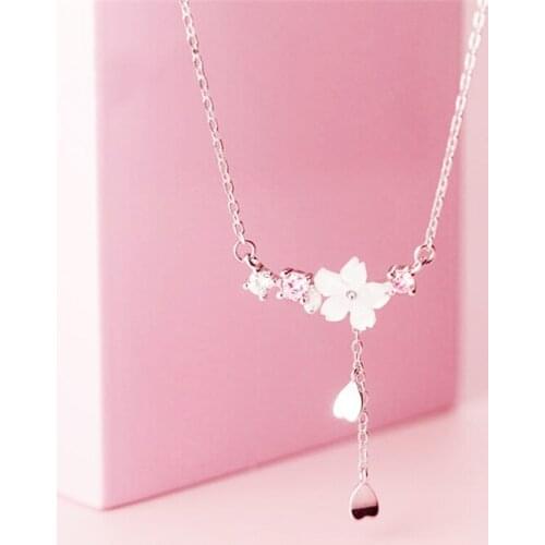 Sole Memory Temperament Shiny Shell Flowers Zircon Tassels 925 Sterling Silver Clavicle Chain Female Necklace SNE601