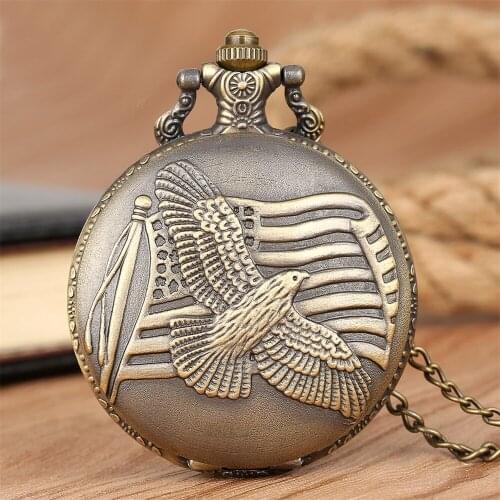 Bronze Peace Dove Design Necklace Watch Pendant Clock Gifts Quartz Pocket Watches with Sweater Chain