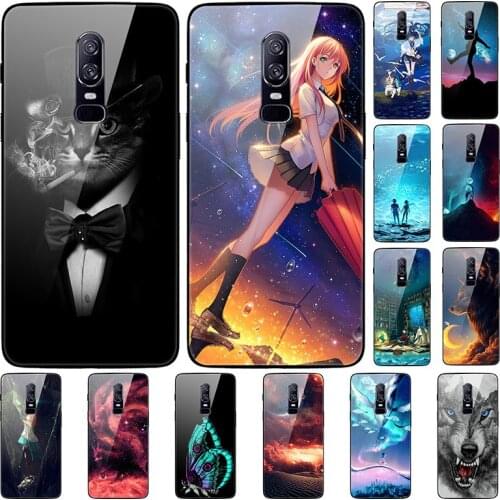 Case For Oneplus 6 6T Back Phone Cover Black Silicone Bumper With Tempered Glass