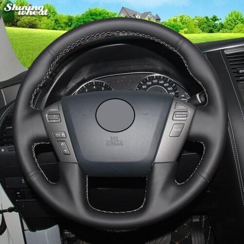 Shining wheat Genuine Leather Steering Wheel Cover for Nissan Patrol 2011-2017 Infiniti QX56 2011-2013 Infiniti QX80 2013-2017