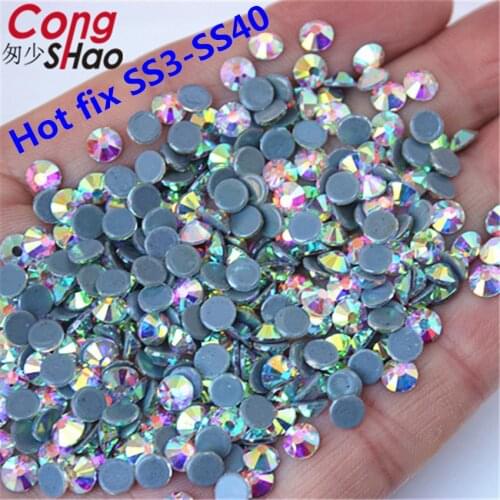 Cong Shao High Quality SS3-SS40 Crystal AB Hot Back Glass Stones Hot Fix Rhinestones Iron On Rhinestones For Clothes WC996