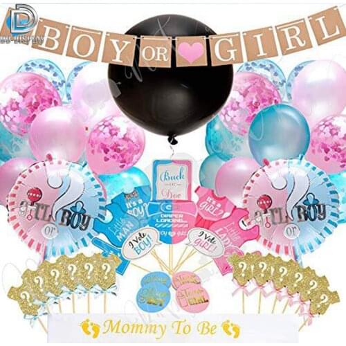 DD Gender Reveal Party Room Backdrops Suits Baby Party Photography Decoration BOY OR GIRL Flag Pulling Supplies Photo Decor Set
