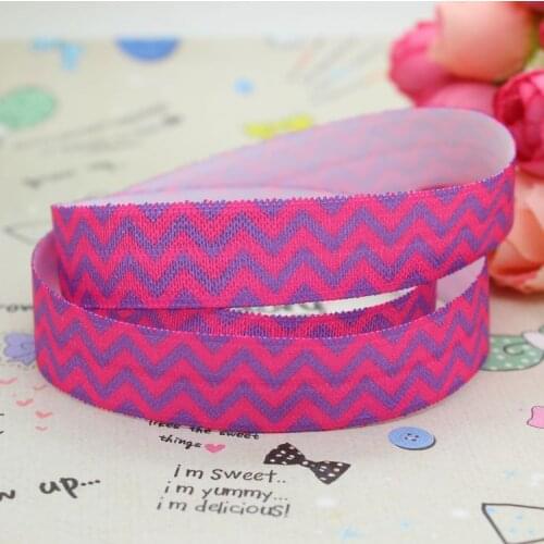 DHK 5/8 inch 5yards Fold Over Elastic FOE valentine chevron printed ribbon headband diy decoration OEM Wholesale C188