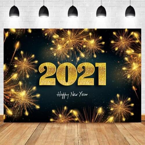 Golden New Year Fireworks Backdrop 2021 New Year Party Decoration Photo Shoot Photography Background for Photo Booth