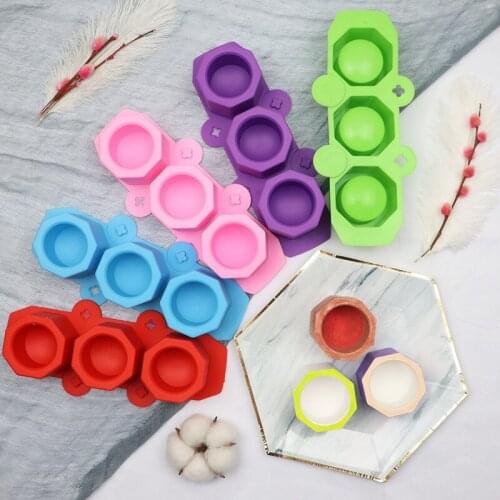3 Holes Fleshy Flower Pot Mold Octagonal Silicone Concrete Candlestick Mold Ceramic Clay DIY Crafts Mold