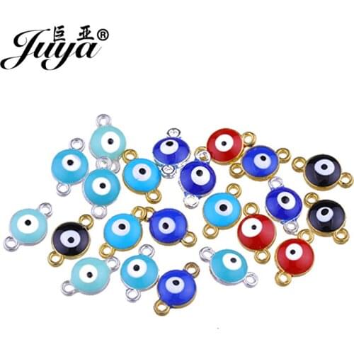 JUYA 30pcs/lot 8mm High Quality Enamel Evil Eye Connector For Bracelet Necklace DIY Jewelry Making Accessories Handmade Findings