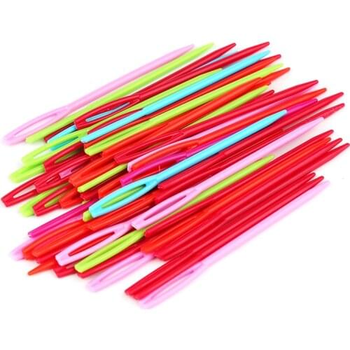 KAOBUY 100pcs Mixed Color 7cm Plastic Knitting Needles Crochet Hooks Wool Yarn Needle Children DIY Sweater Weaving Tools