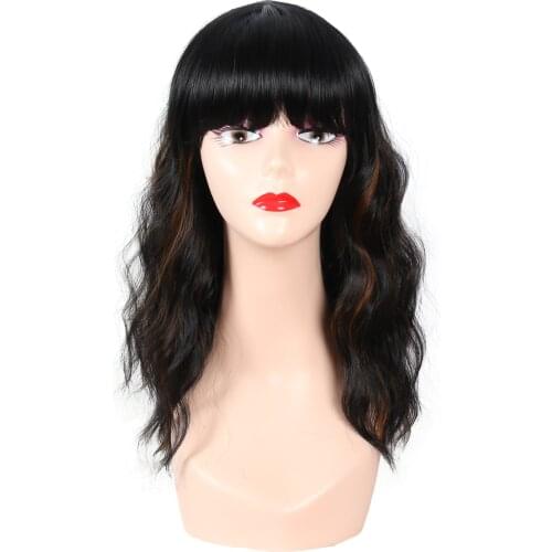 Loryana 14inches Short Natural Wave Bob Wig Middle Part Black Brown Wig Heat Resistant Wavy Synthetic Wigs for Black Women